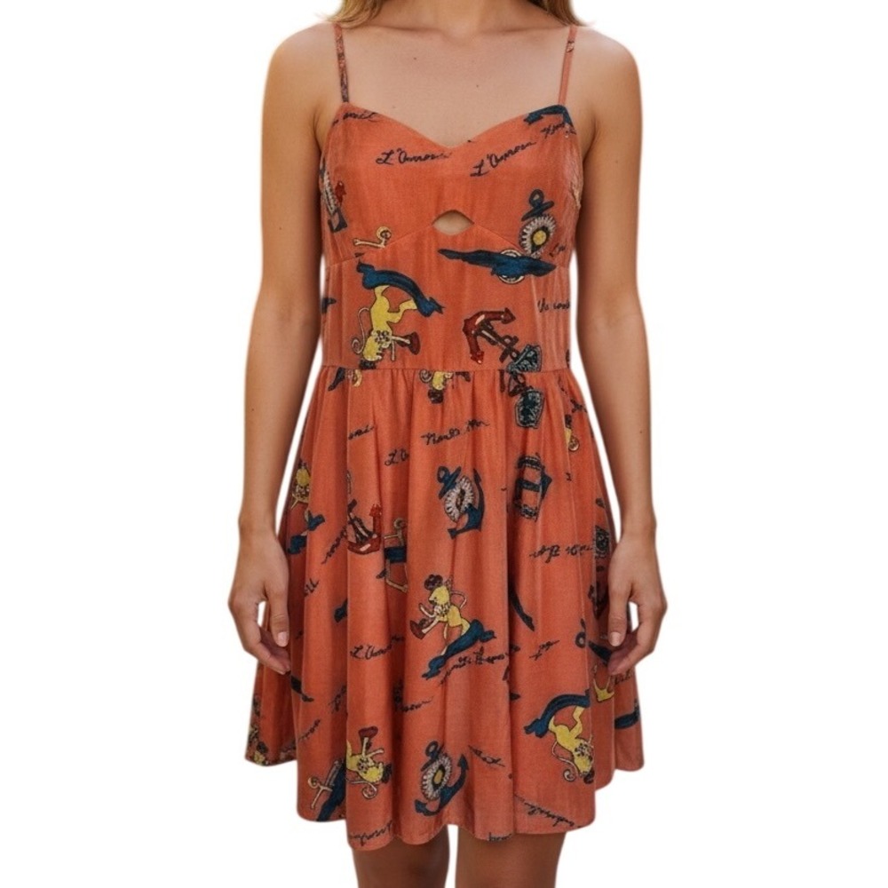 NANETTE LEPORE L'AMOUR Sweetheart Logo Anchor Sun Dress EUC Size 11